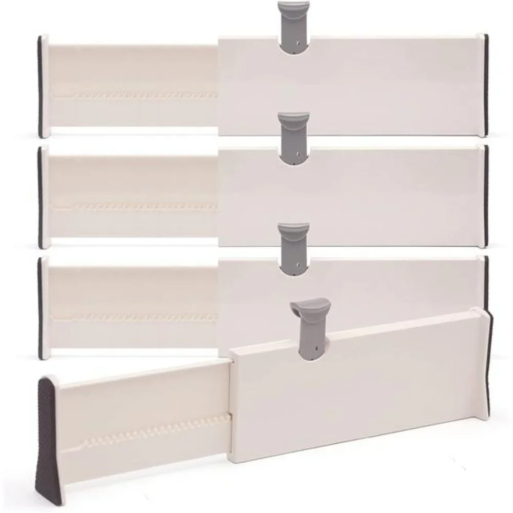 4 Pack Adjustable Dresser Drawer Dividers Organizers, Plastic Expandable Drawer